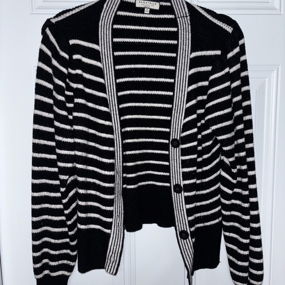 Bagatelle Black and White Striped Cardigan